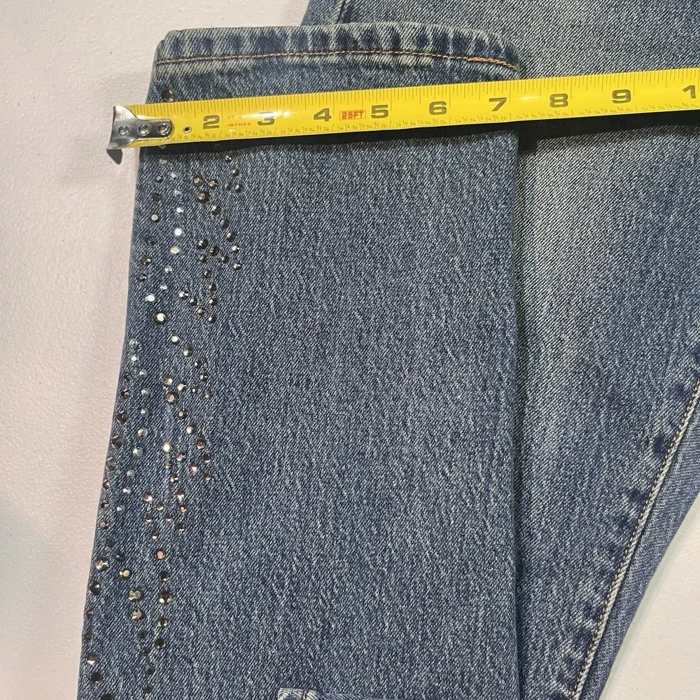 Levis 501 Curve Jeans Womens 24x30 Straight High Rise Stretch Denim Bedazzled